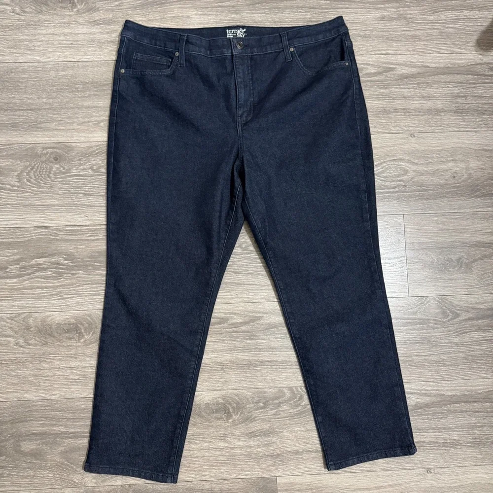 Terra & Sky Womens 18W Petite 40x27 in Straight Leg Jeans Dark Indigo Denim Plus